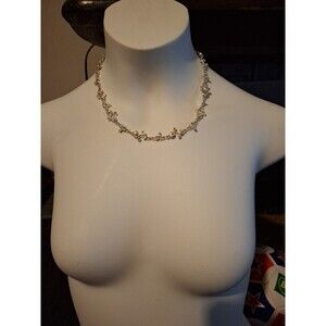 Silver Colored And Crystal Necklace Little Curvy Details  16"